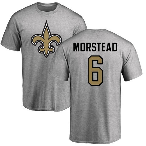 Men New Orleans Saints Ash Thomas Morstead Name and Number Logo NFL Football #6 T Shirt->new orleans saints->NFL Jersey